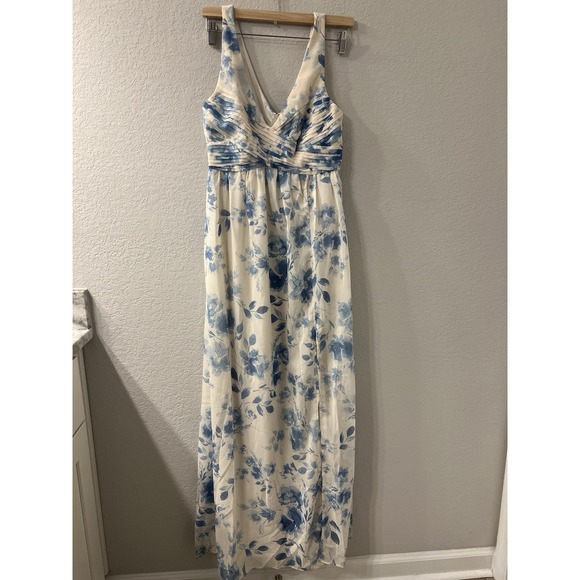 Birdy Grey Dress Womens Small‎ Blue White Chiffon Rococo Floral Maxi Cottagecore - Picture 1 of 7